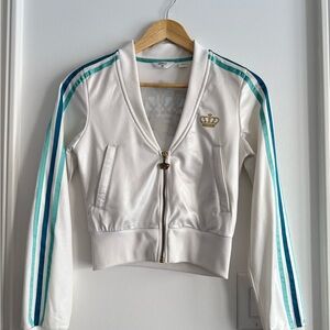 Addidas Women's White and Blue Zip-Up Jacket